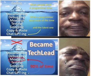 meme about techlead iceberg of tasks