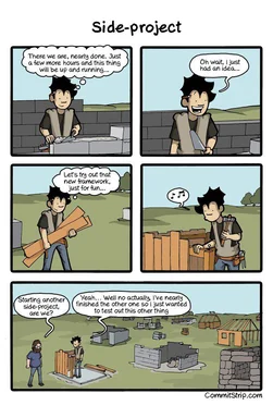 Side-project comic strip about developer starting new project