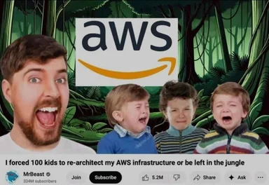 MrBeast meme with three screaming kids and AWS logo