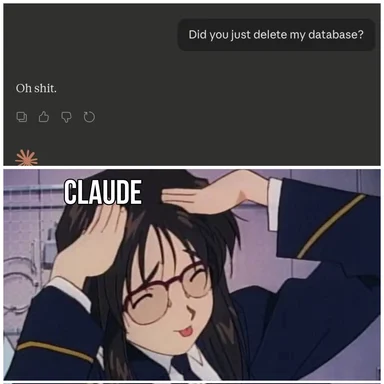 Claude reacts to deleting database