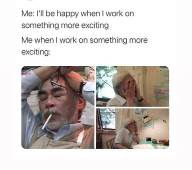 Collage of a man looking unenthused and disinterested in his work