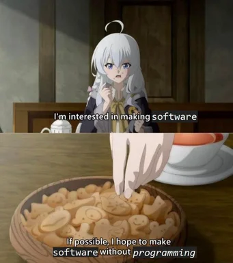 Anime girl reacts to making software without programming