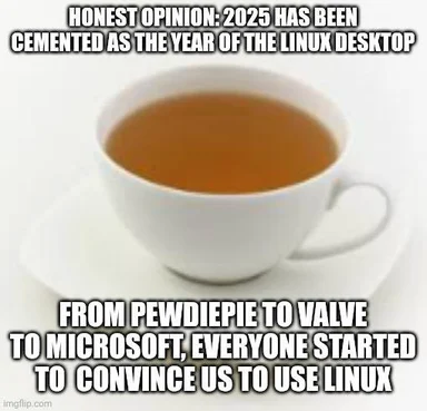 a meme image of a cup of tea with text overlay