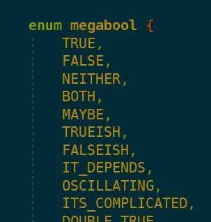 enum megabool code list with humorous boolean values