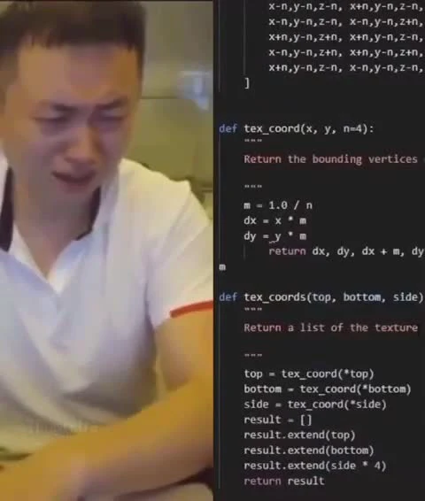 A man looking at code on a screen with a confused expression