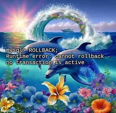 dolphins jumping in ocean with flowers and mysql error message
