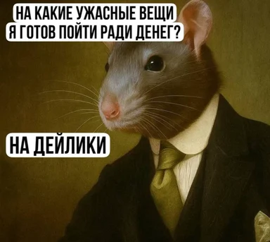 rat in a suit with a caption in Russian