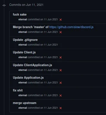 Git commit history with humorous comments