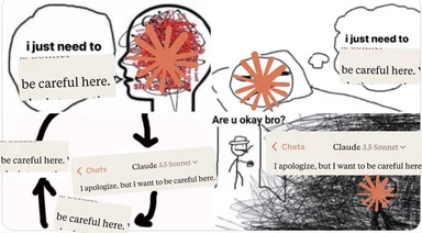 meme about struggling with careful language in AI chat