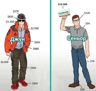 junior vs senior developer salary comparison meme