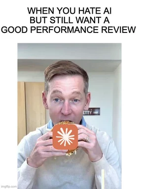 man eating burger with ai logo on it