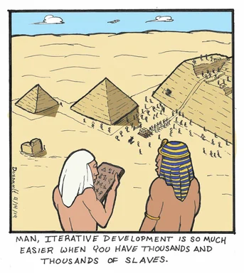 Ancient Egyptian pharaohs talking about software development
