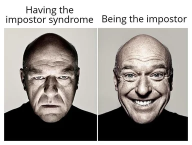 Two black and white photos of a man with different expressions. The left photo shows a man looking worried and unsure, while the right photo shows the same man smiling and looking confident.