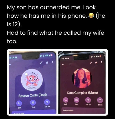 a meme about a 12-year-old's phone contacts for his parents