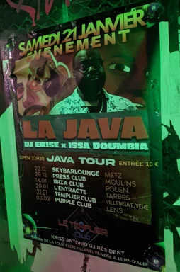 Poster for La Java Tour event with DJ Erise and Issa Doumbia