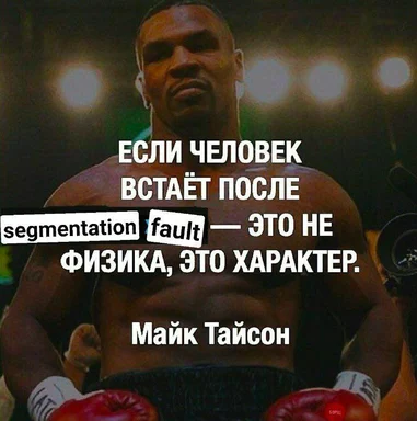 Mike Tyson meme with russian text about segmentation fault