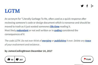 LGTM Literally Garbage To Me coding meme