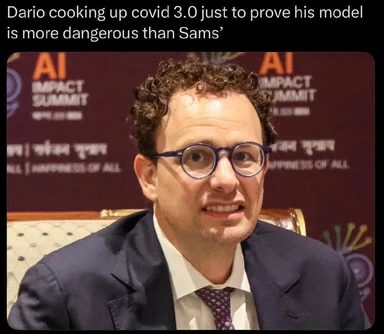 Dario Amodei at the AI Impact Summit looking concerned.