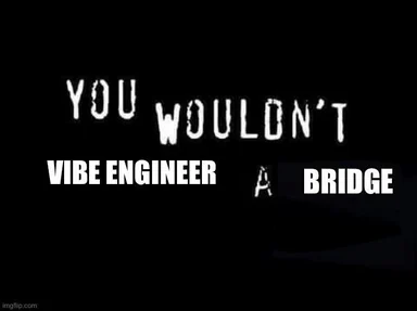 Black background meme with white text reading 'YOU WOULDN'T VIBE ENGINEER A BRIDGE'