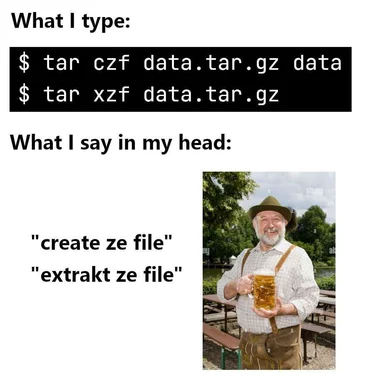 funny linux command meme with german beer drinker
