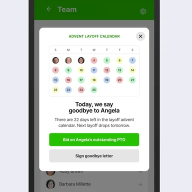 a screenshot of a phone displaying a calendar counting down to layoffs