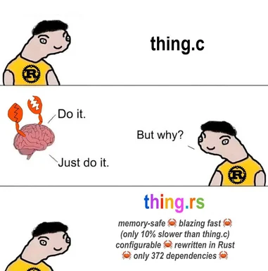 Rust developer humor comic about rewriting code