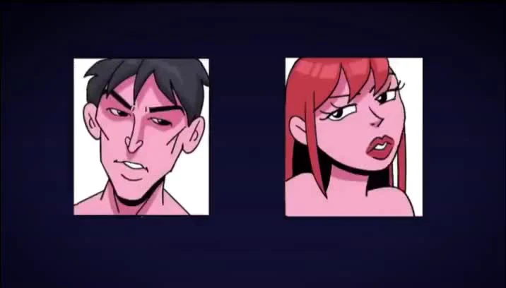 Two anime characters with angry or awkward expressions looking at each other on a video call interface