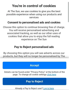 pay to reject personalized ads cookie consent