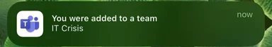 Notification of being added to IT Crisis team