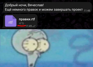 SpongeBob SquarePants surprised expression with a text message about finishing a project