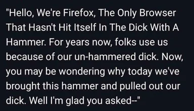 Firefox browser meme about un-hammered dick