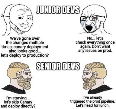junior vs senior devs on deployment strategy