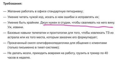 job requirements with humorous highlighted text