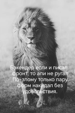Lion with russian text overlay