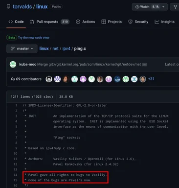 Linus Torvalds comment on Linux code ownership on GitHub