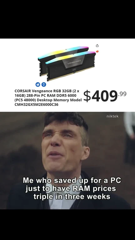 Meme about saving up for a PC and RAM prices tripling
