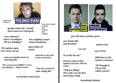 Tiling fan vs KDE and GNOME enthusiasts