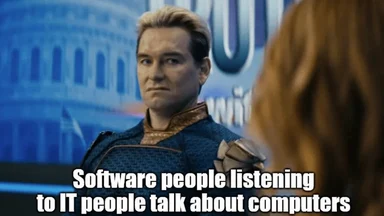Software people listening to IT people talk about computers