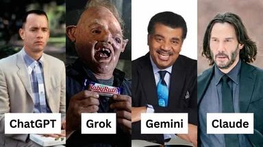 Meme comparing ChatGPT, Grok, Gemini, and Claude AI models