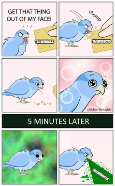 angry blue bird meme about tailwind css