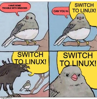 birds telling each other to switch to linux