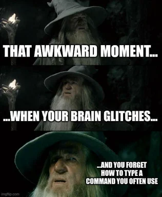 Gandalf meme: That awkward moment when your brain glitches and you forget how to type a command you often use