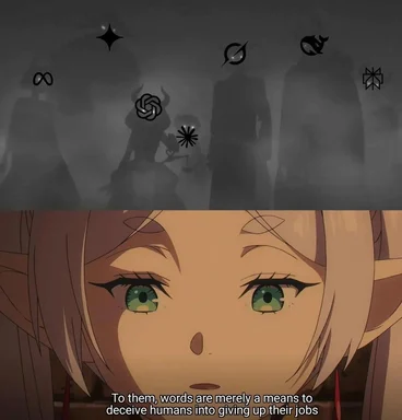 Anime girl with shocked expression and text about AI deception