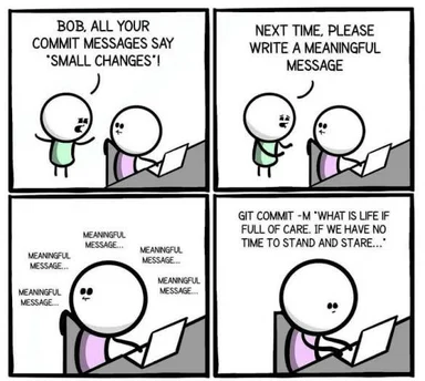 cartoon developer receiving feedback on commit messages