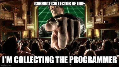 Garbage collector meme with a muscular man on stage