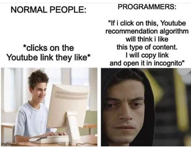 programmer vs normal person youtube algorithm meme