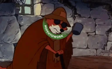 Red panda in medieval outfit with green circle on face reading #opentowork