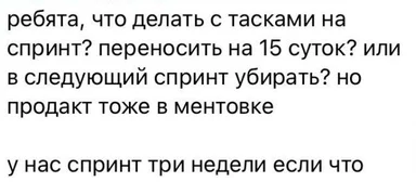 Russian text discussing sprint tasks and product management