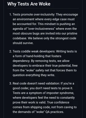 Why Tests Are Woke meme