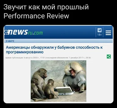 Monkeys at a computer with a performance review caption